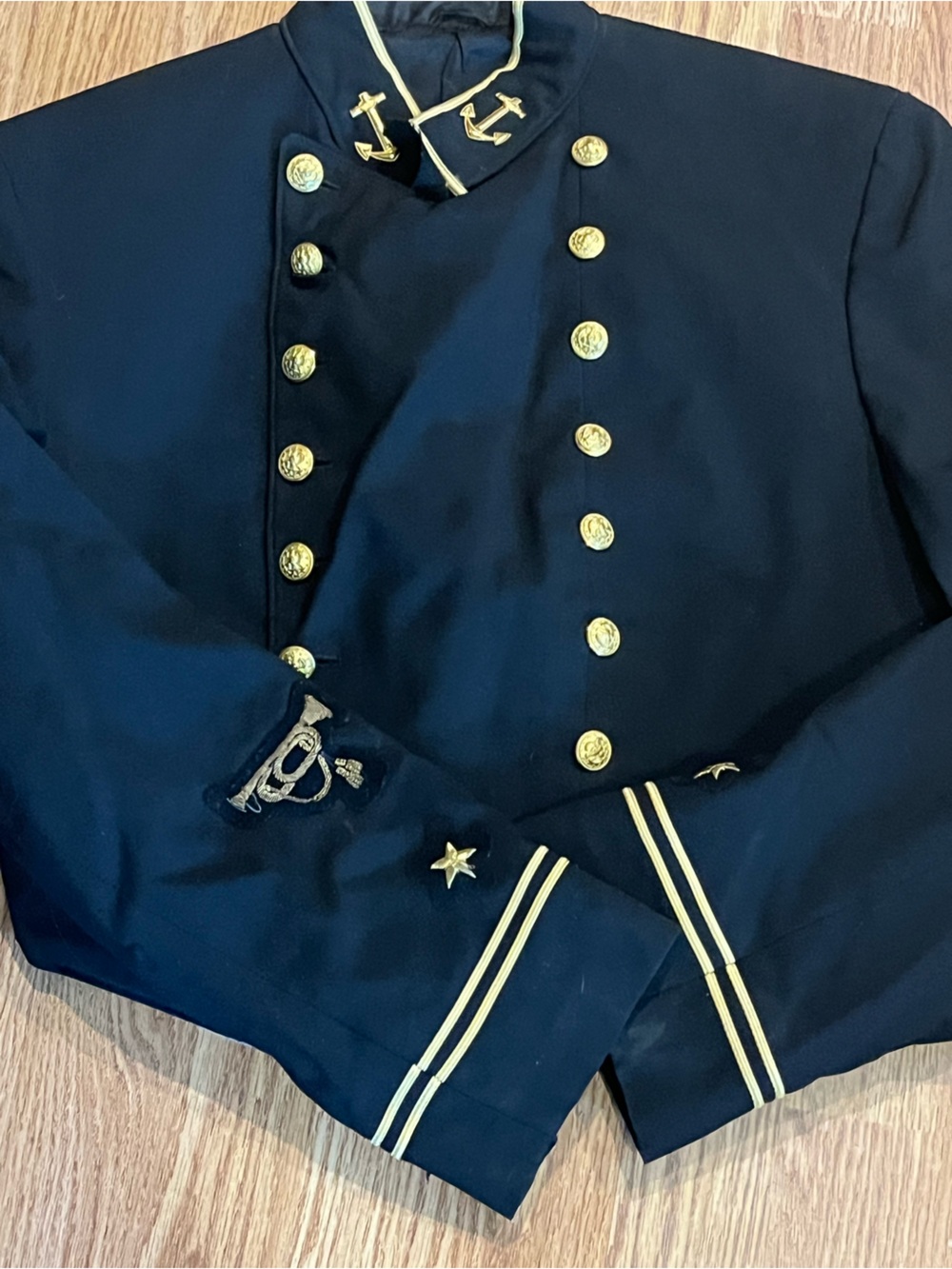 Authentic Navy Military-Style Men’s Coat with Gold Trim